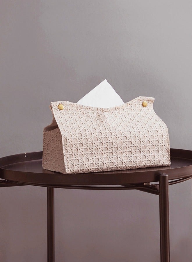 YUJA Weave Pattern Tissue Box Cover, PU Leather Waterproof Sofa Table Desk Organizer for Living Room, Bedroom, Office Ramadan - Image 4